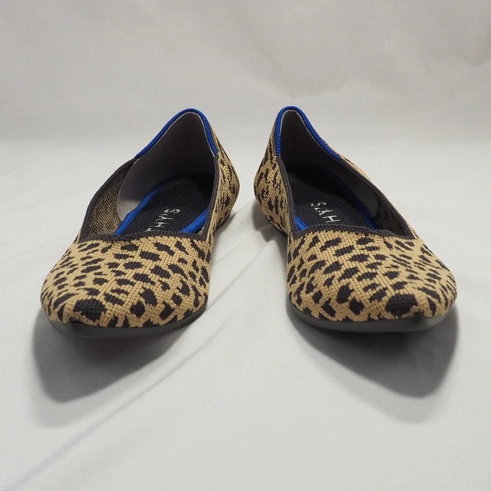 Rothys The Point Women 8.5 Brown Leopard Animal Print Ballet Flats Pointed Shoes